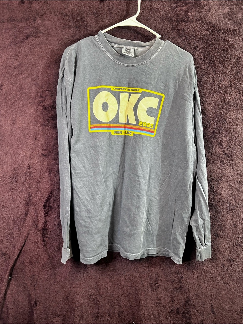 Comfort Colors Gray Long Sleeve Tee with Yellow OKC Graphic